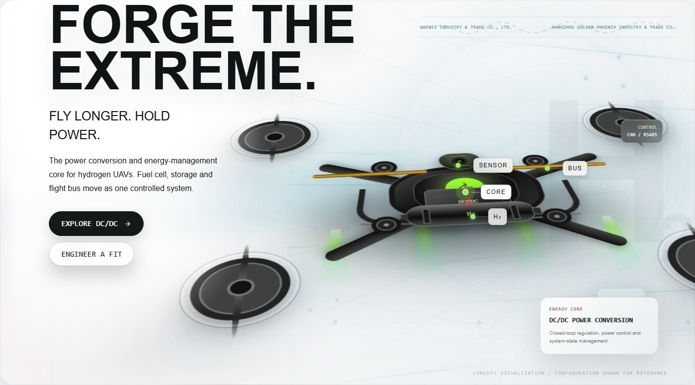 Concept visualization of a hydrogen drone power system and energy-flow architecture